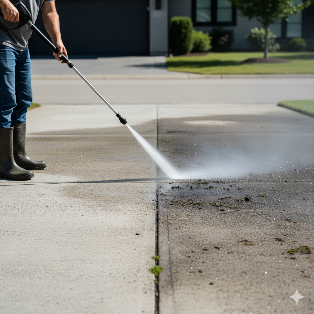 Pressure washing driveway