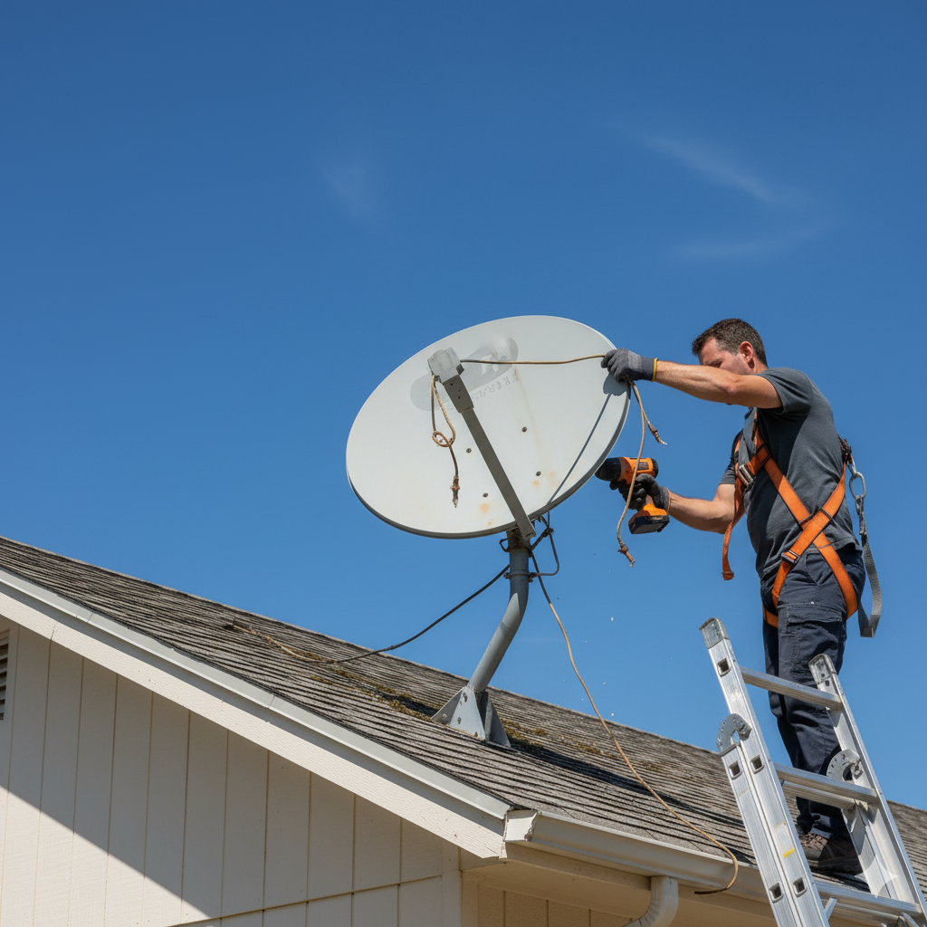 Roof with satellite equipment